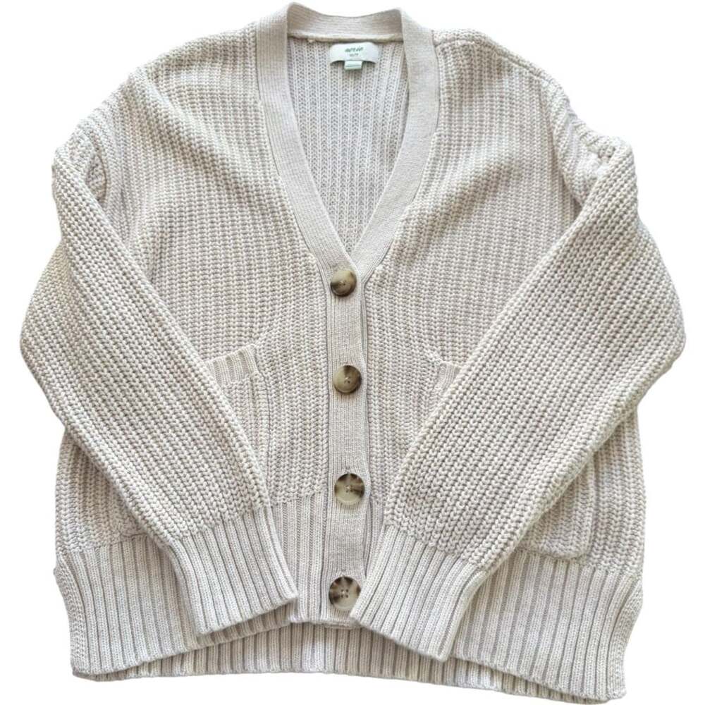 Aerie Chunky Ribbed Knit Cardigan Sweater Cream Beige Size XS/S